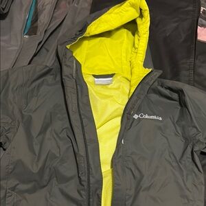 Columbia kids Green Rain Jacket with Yellow Lining